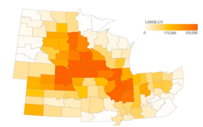2025年各农业统计区的美国玉米产量估值
